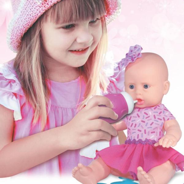 Imagem de Boneca Menina Com Mamadeira Faz Xixi Bebê Em Vinil 28cm Articulada Para Meninas Brinquedos Sid-Nyl