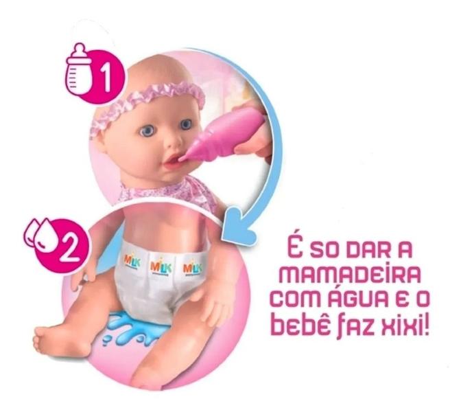 Imagem de Boneca Menina Faz Xixi Com Mamadeira e Fralda Brinquedo Criança Infantil