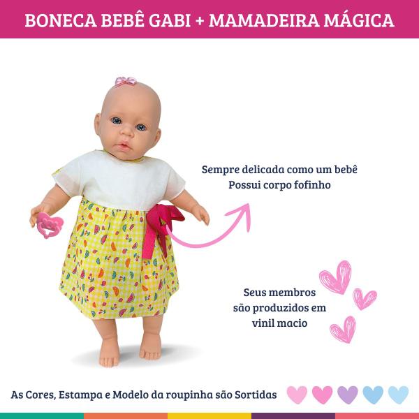 Imagem de Boneca Menina Realista Gabi Brinquedo Criança com Mamadeira