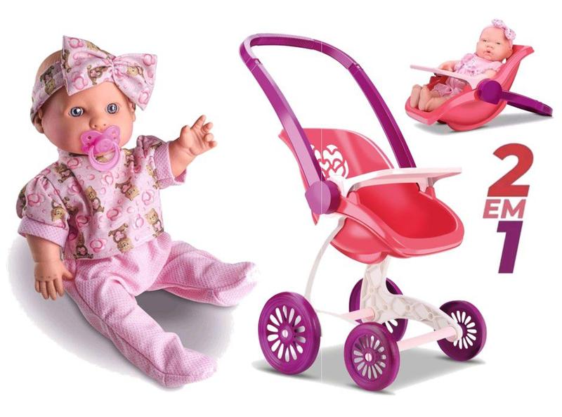 Imagem de Boneca Milkbabys mais Carrinho de passeio Confort Baby 2 em 1 Kit