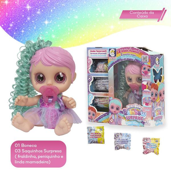 Imagem de Boneca Mini Baby Rainbow Surprise Mechas Verde 100% Vinil