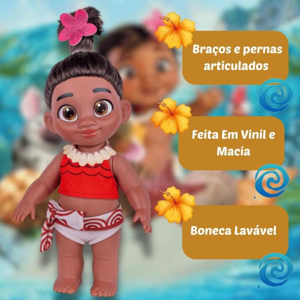 Imagem de  Boneca Moana Baby Princesa Realista 28cm Em Vinil Lavável Com Pente Cotiplás