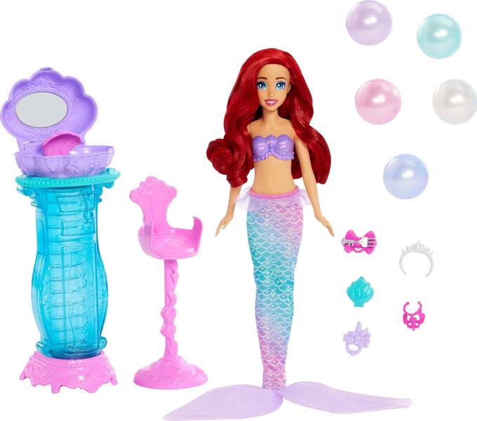 Imagem de Boneca moderna Mattel Disney Princess Ariel com penteadeira e acessórios.