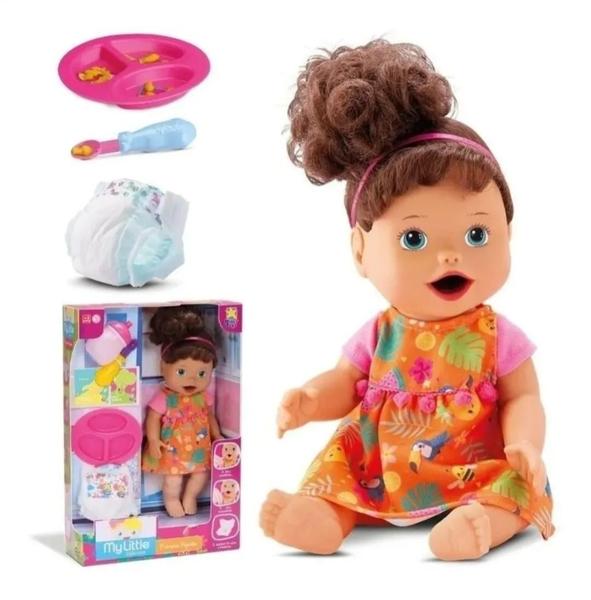 Boneca Morena Baby Little Primeira Papinha C/ Acessórios - DiverToys Imagem de Boneca Morena Baby Little Primeira Papinha C/ Acessórios