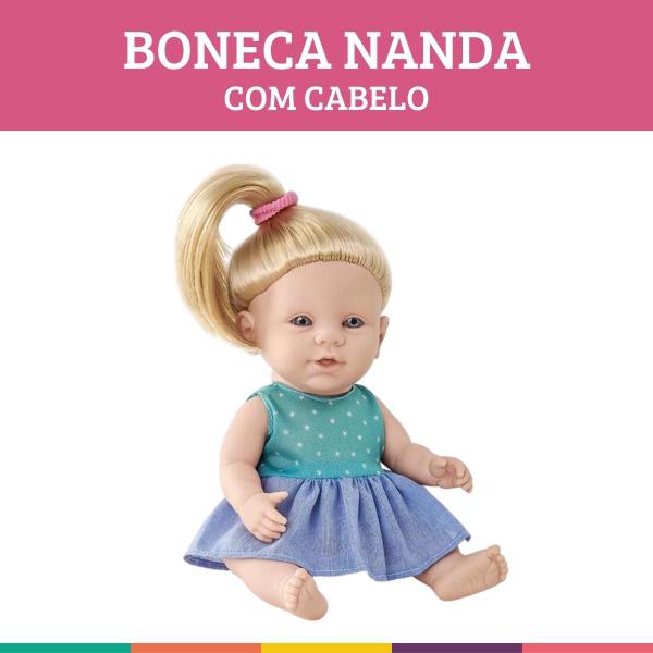 Imagem de Boneca Nanda 30cm em Vinil c/ Cabelo Loiro e Mamadeira Pupee