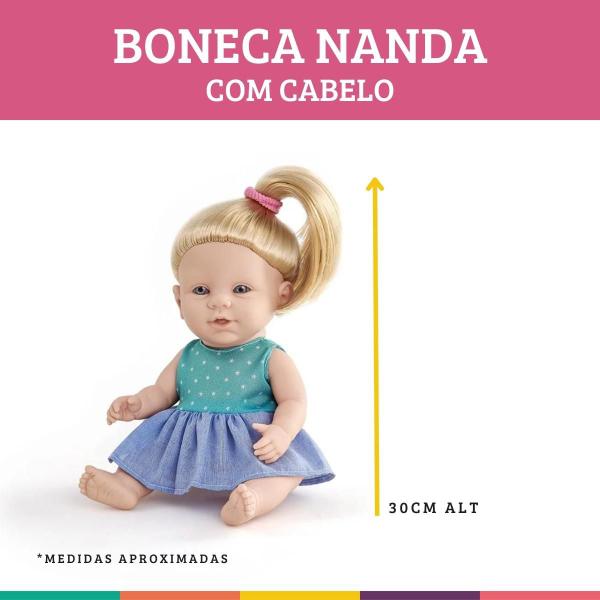 Imagem de Boneca Nanda com Cabelo e Mamadeira Vinil Pupee Brinquedos