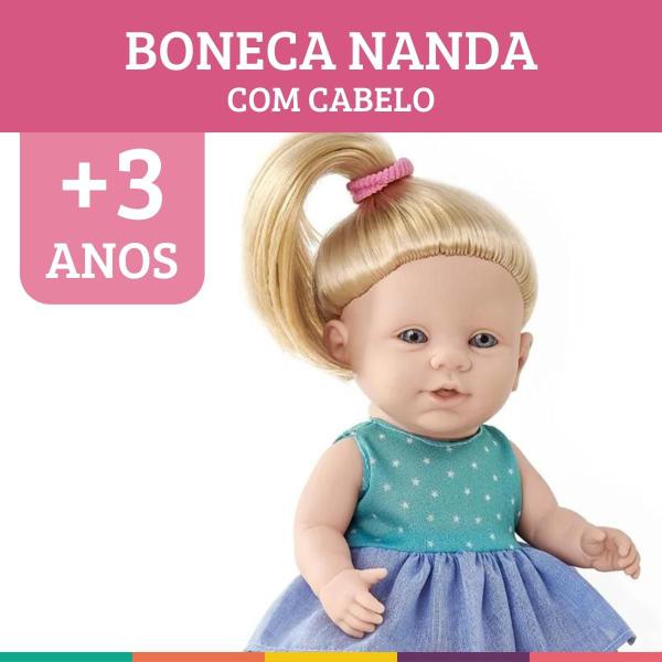 Imagem de Boneca Nanda com Cabelo e Mamadeira Vinil Pupee Brinquedos