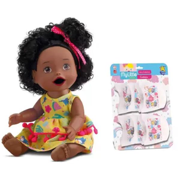 Imagem de Boneca Negra Bebe Brinquedo Menina Primeira Papinha C/Fralda