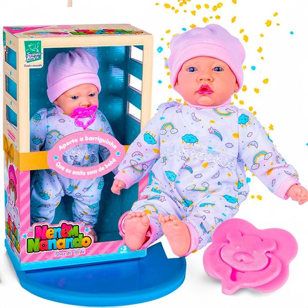 Imagem de Boneca Neném Nanando Sons De Bebe Com Chupeta e Touquinha - Super Toys