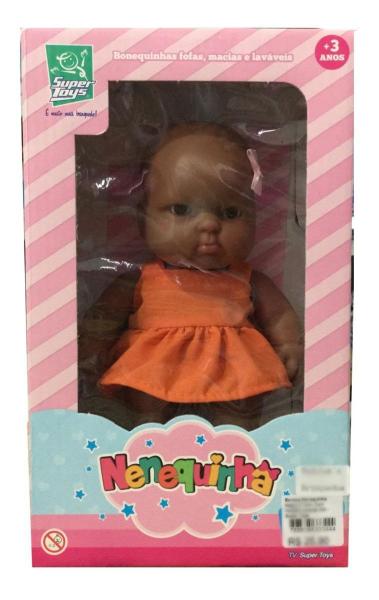 Imagem de Boneca Nenequinha Negra 21,5cm C/ Vestido Laranja-super Toys