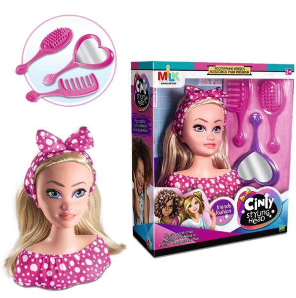 Boneca Para Fazer Penteados Cinty Busto Loira Com Acessórios - Milk Brinquedo Imagem de Boneca Para Fazer Penteados Cinty Busto Loira Com Acessórios