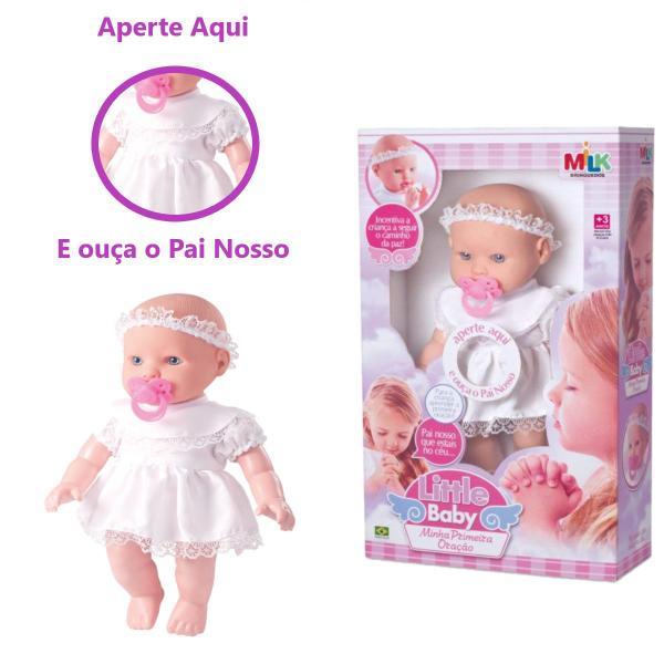 Boneca Primeira Oração Pai Nosso + Bolsa + Carrinho Passeio - Milk Brinquedo Imagem de Boneca Primeira Oração Pai Nosso + Bolsa + Carrinho Passeio