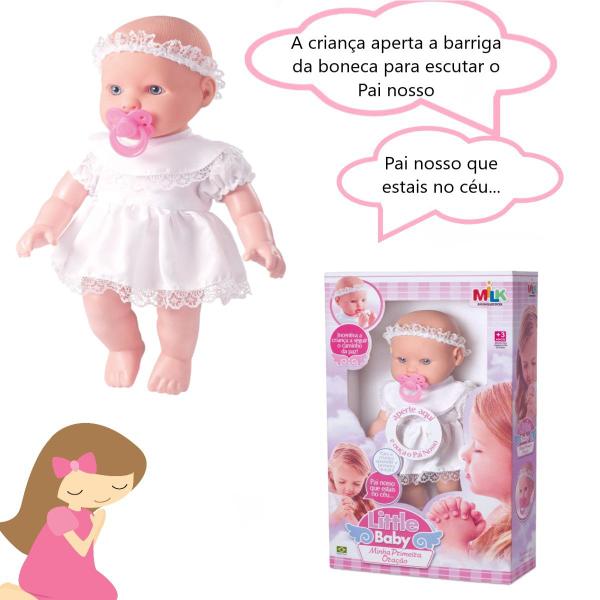 Boneca Primeira Oração Pai Nosso + Bolsa + Carrinho Passeio - Milk Brinquedo Imagem de Boneca Primeira Oração Pai Nosso + Bolsa + Carrinho Passeio