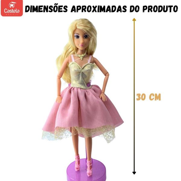 Imagem de Boneca Princesa Fashion Vestido Rosa Brilhante Style Acessórios Castela