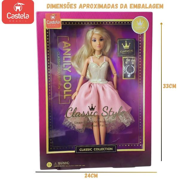 Imagem de Boneca Princesa Fashion Vestido Rosa Brilhante Style Acessórios Castela