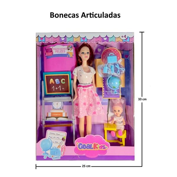 Imagem de Boneca Professora com Aluna e Lousa Mesa Cadeira e Acessórios Meninas