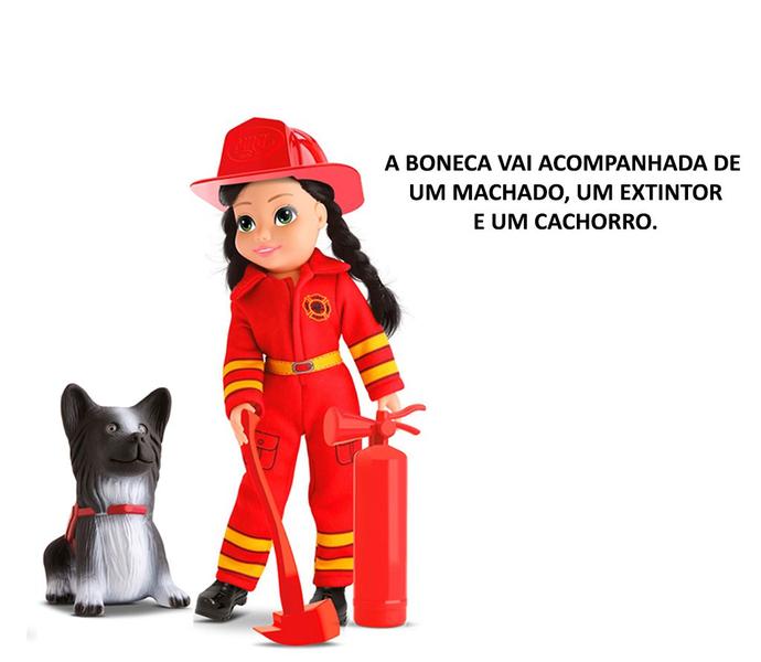 Imagem de Boneca Profissão Bombeira C/ Acessórios + Cachorro - Omg