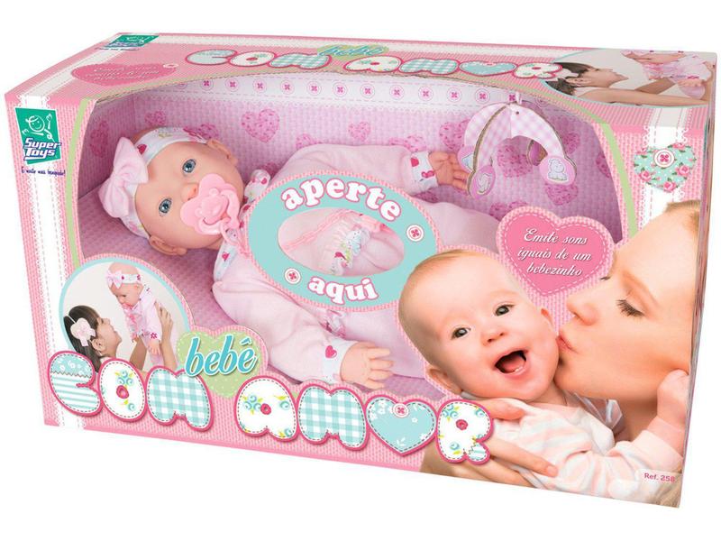 Imagem de Boneca que Emite Sons  Bebê com Amor  - com Acessórios Super Toys