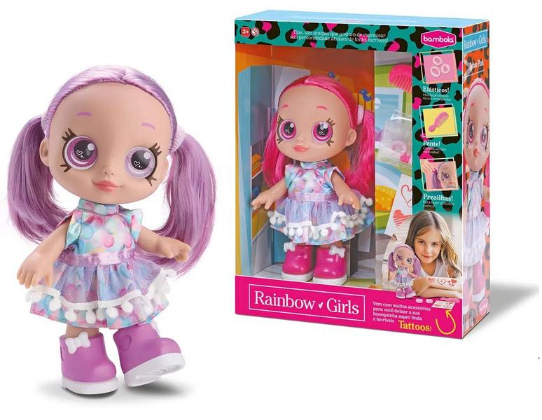 Imagem de Boneca Rainbow Tatoo infantil Violeta Bambola baby