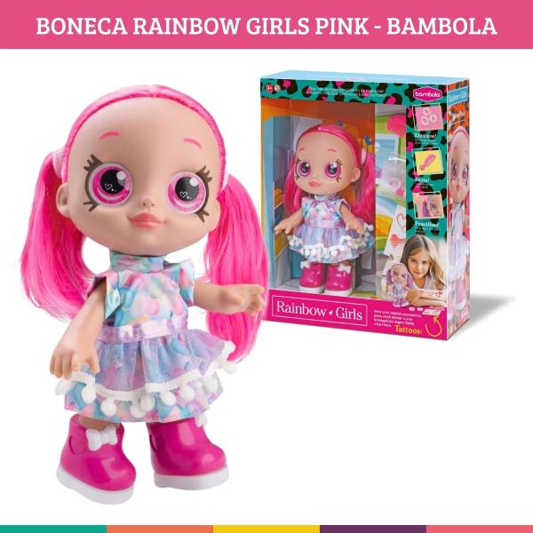 Imagem de Boneca Rainbow Tatoo Pink Com Cartela De Tatuagem Bambola