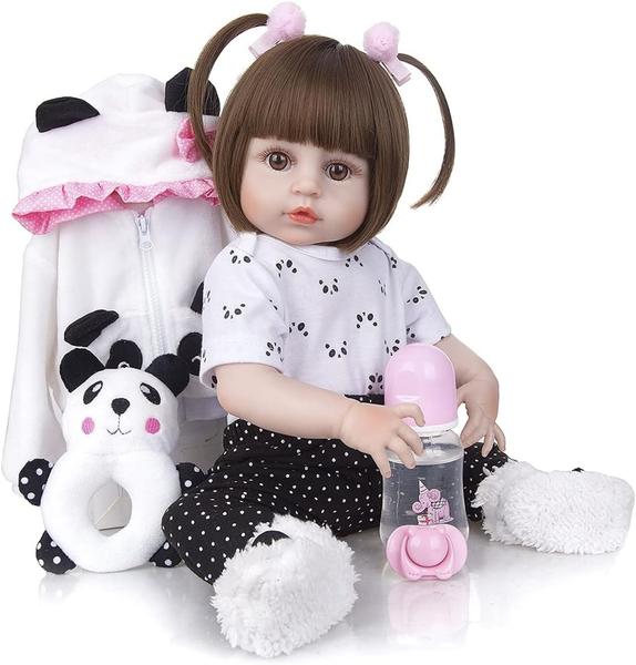 Imagem de Boneca Realista Silicone Com Pelúcia Panda 48 Cm - Original