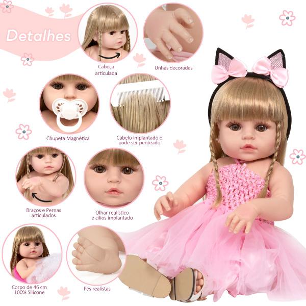 Imagem de Boneca Reborn 100% Silicone Bailarina Loira Kit Acessórios