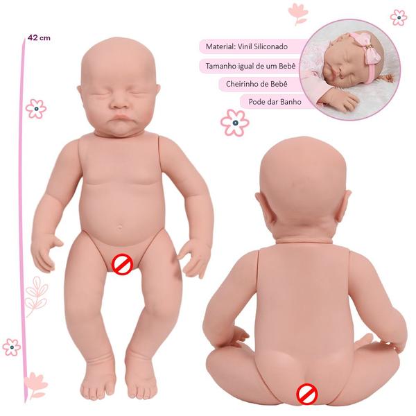 Imagem de Boneca Reborn 100% Silicone Careca Com Vestido Renda Rosa