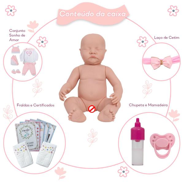 Imagem de Boneca Reborn 100% Silicone Pode Banho Enxoval 11 Acessórios