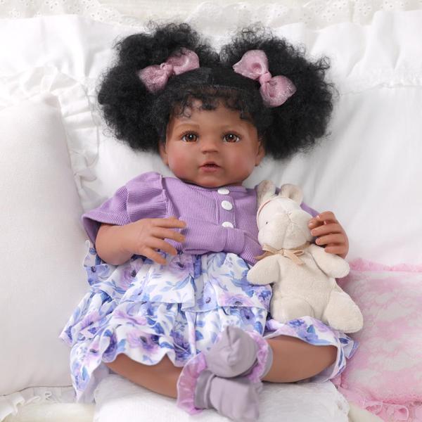 Imagem de Boneca Reborn BABESIDE preta de 50 cm com penteado afro