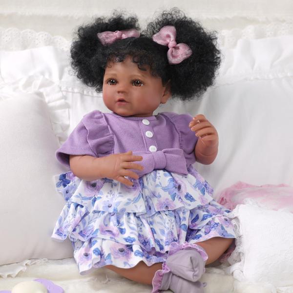 Imagem de Boneca Reborn BABESIDE preta de 50 cm com penteado afro