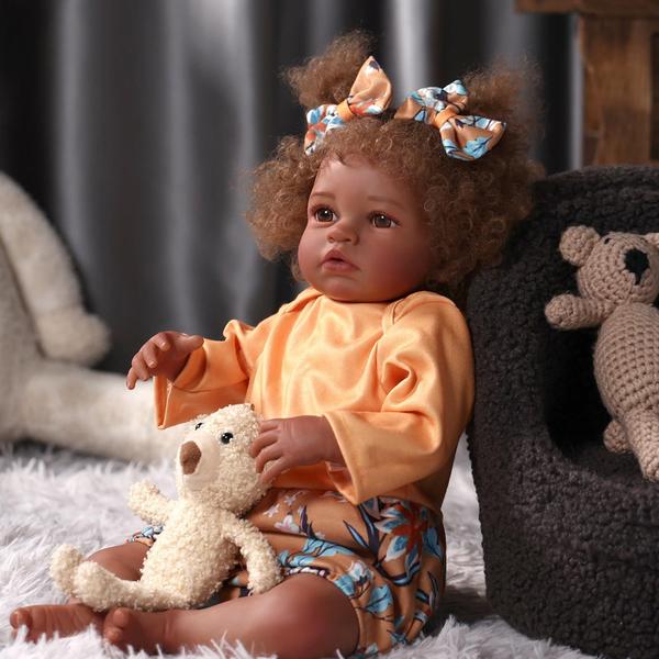 Imagem de Boneca Reborn Baby Babeside, garota afro-americana de 50 cm com vestido