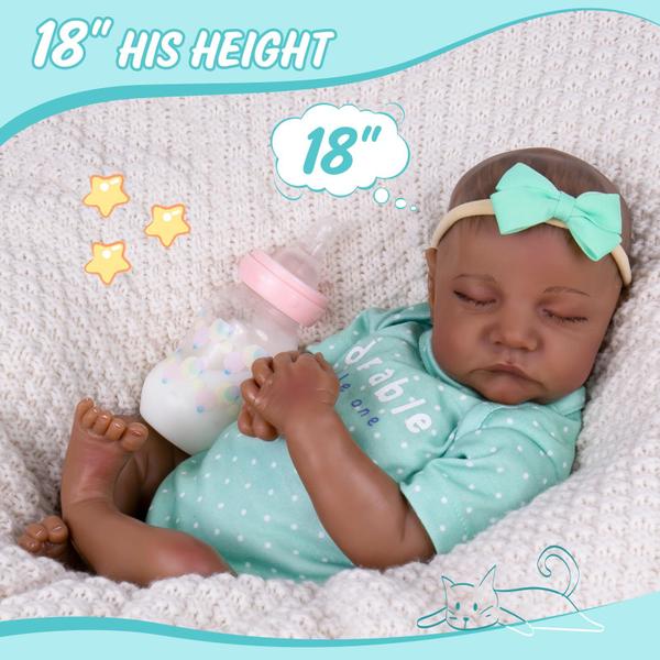 Imagem de Boneca Reborn Baby Doll Aori Black de 18 polegadas com kit de alimentação para crianças a partir de 3 anos