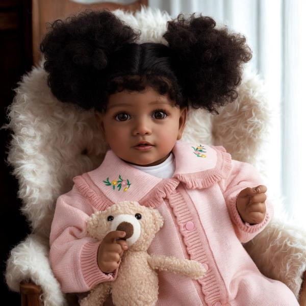 Imagem de Boneca Reborn Baby Doll JIZHI Black Girl 50 cm realista com caixa de presente