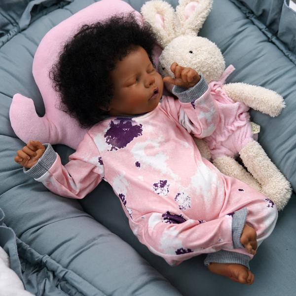 Imagem de Boneca Reborn Baby Doll JIZHI Lifelike Afro-American 43 cm com kit de alimentação