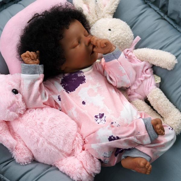 Imagem de Boneca Reborn Baby Doll JIZHI Lifelike Afro-American 43 cm com kit de alimentação