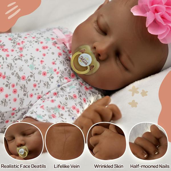 Imagem de Boneca Reborn Baby Doll JIZHI Lifelike Black 43 cm com kit de alimentação 3+