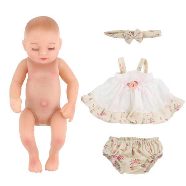 Imagem de Boneca Reborn Baby Doll JRLCGYP de 25 cm com vestido de flores para crianças de 3 anos ou mais