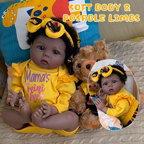 Imagem de Boneca Reborn Baby Doll Milidool Black Girl 56 cm com conjunto de roupas