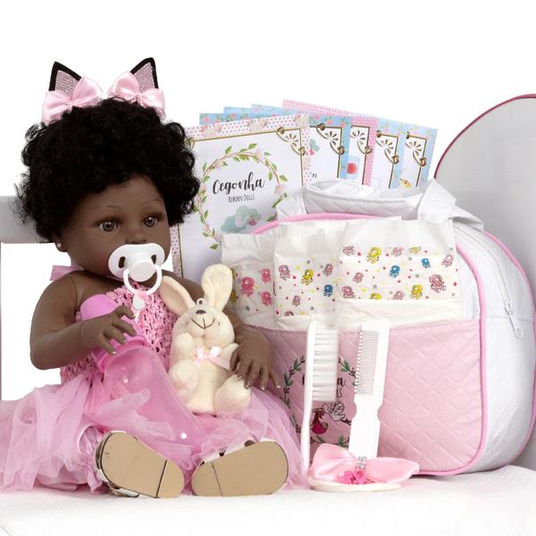 Boneca Reborn Bailarina Coelhinha Negra Princesa Fofinha - Cegonha Reborn Dolls Imagem de Boneca Reborn Bailarina Coelhinha Negra Princesa Fofinha