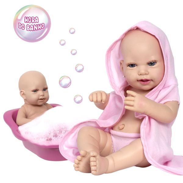 Imagem de Boneca Reborn Bebê Com Banheira Infantil Enxoval 14 Itens