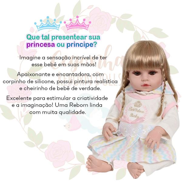 Imagem de Boneca Reborn Bebê Loira 100% Vinil Siliconado + Acessórios