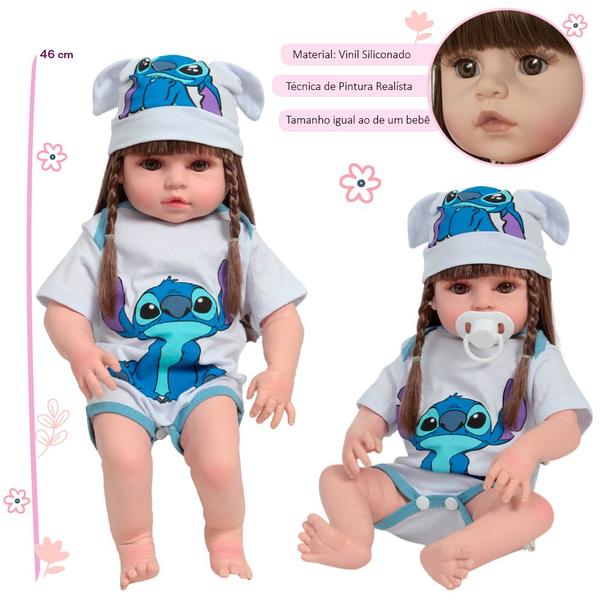 Boneca Reborn Bebê Menina Realista Roupa Stitch Com Pelúcia