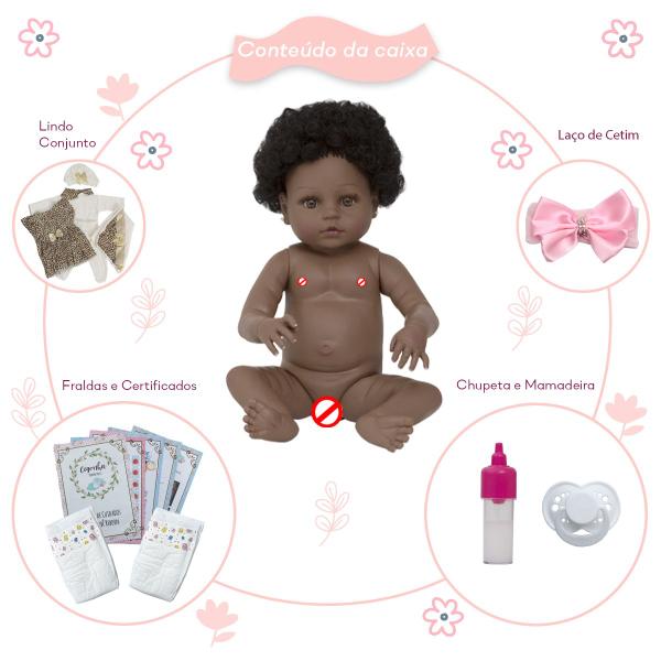 Imagem de Boneca Reborn Bebê Negra Princesa 46cm Com Vários Acessórios