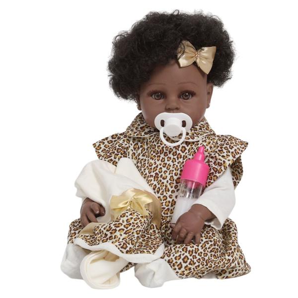 Imagem de Boneca Reborn Bebê Negra Princesa 46cm Com Vários Acessórios