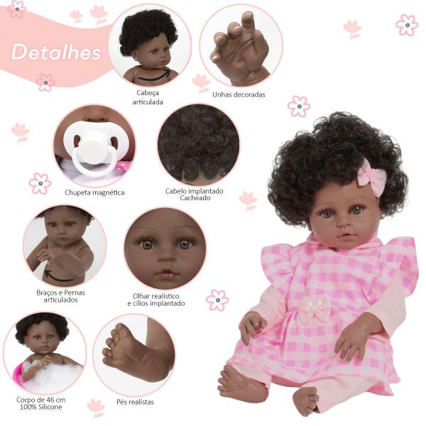 Boneca Reborn Bebê Princesa Negra Com Kit Itens Fofinha - Cegonha Reborn Dolls Imagem de Boneca Reborn Bebê Princesa Negra Com Kit Itens Fofinha