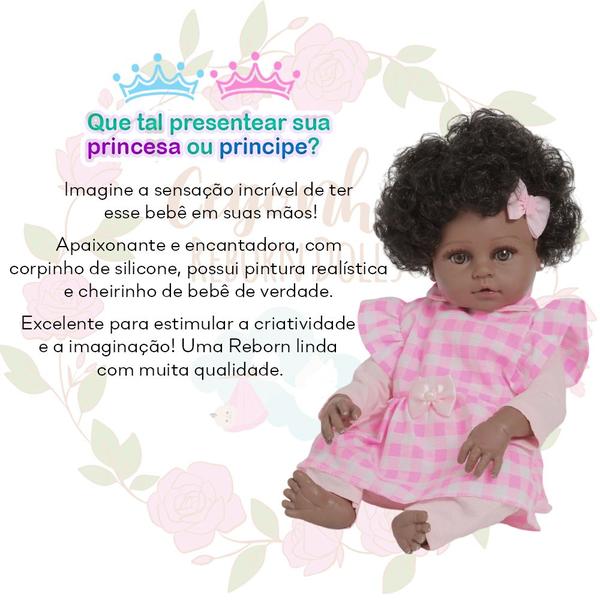 Boneca Reborn Bebê Princesa Negra Com Kit Itens Fofinha - Cegonha Reborn Dolls Imagem de Boneca Reborn Bebê Princesa Negra Com Kit Itens Fofinha