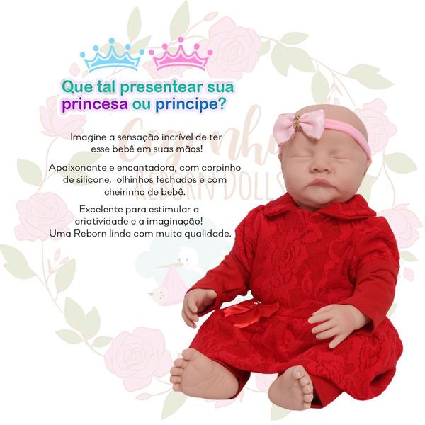 Imagem de Boneca Reborn Bebê Princesa Vestido Vermelho 11 Itens 42cm