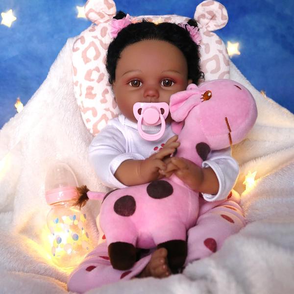 Imagem de Boneca Reborn CHAREX Black Girl Lucy 55 cm com roupas e brinquedos