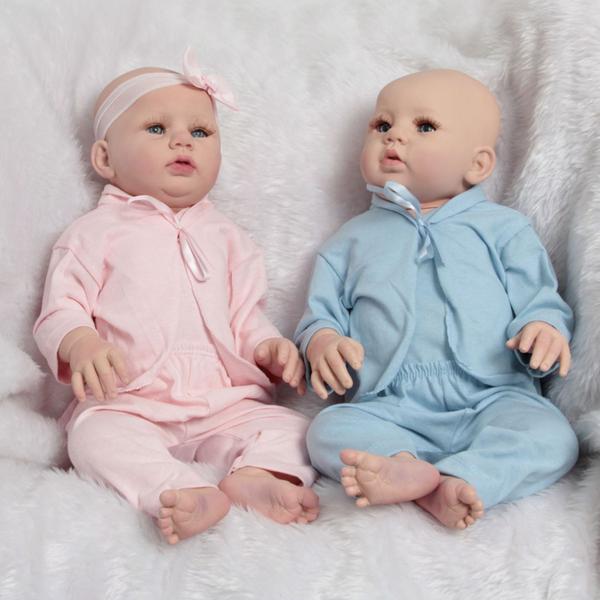 Imagem de Boneca Reborn Gêmeos Casal Com Pijama Kit 32 Acessórios