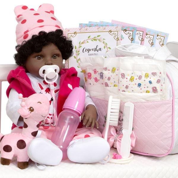 Boneca Reborn Girafinha Negra Linda Com Itens Pode Dar Banho - Cegonha Reborn Dolls Imagem de Boneca Reborn Girafinha Negra Linda Com Itens Pode Dar Banho